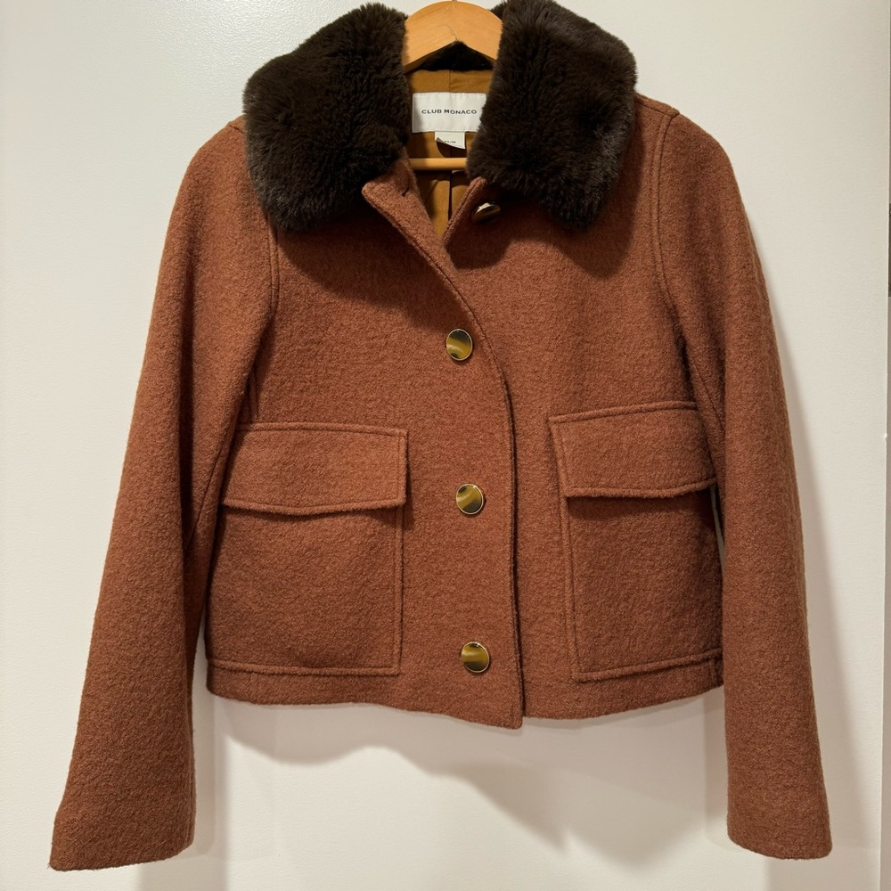 Club Monaco Brown Pea Coat with Dark Brown Collar